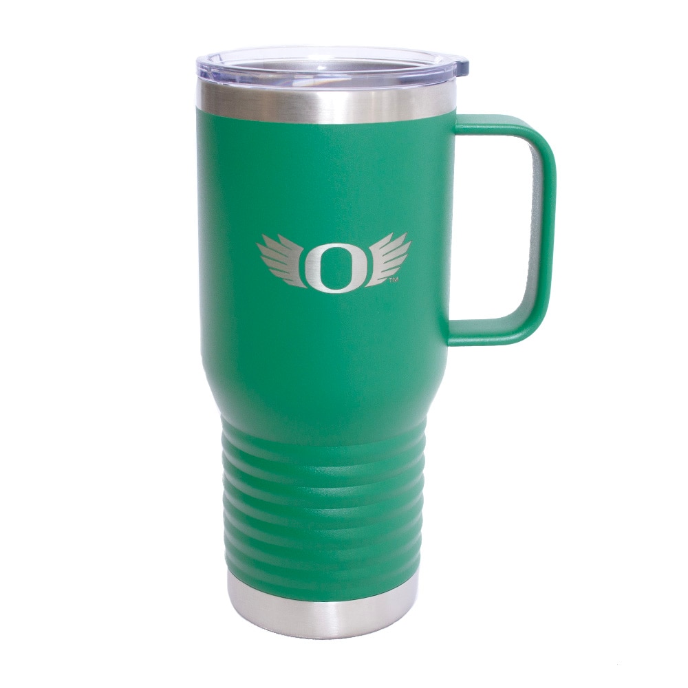 O Wings, RFSJ, Inc., Green, Tumblers, Metal, Home & Auto, Powder Coated, Handled, Travel Mug, Laser Etched, 20 ounce, 830772